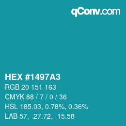 颜色代码: HEX #1497A3 | qconv.com