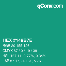 Color code: HEX #149B7E | qconv.com