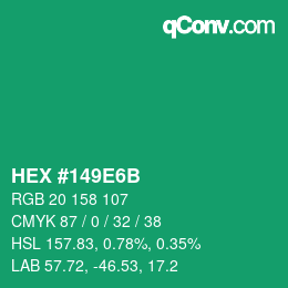 Color code: HEX #149E6B | qconv.com