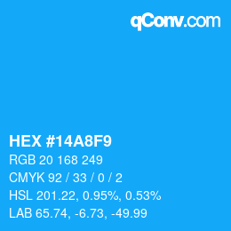 カラーコード: HEX #14A8F9 | qconv.com