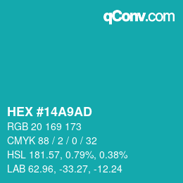 Color code: HEX #14A9AD | qconv.com