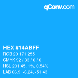 Color code: HEX #14ABFF | qconv.com