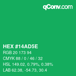 カラーコード: HEX #14AD5E | qconv.com