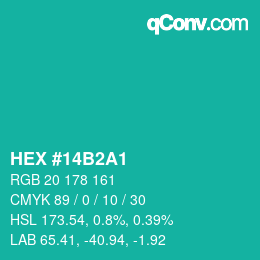カラーコード: HEX #14B2A1 | qconv.com