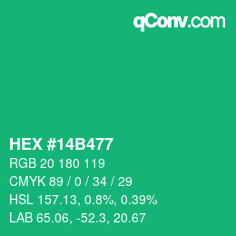 カラーコード: HEX #14B477 | qconv.com