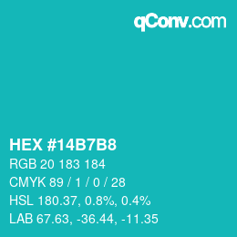 Color code: HEX #14B7B8 | qconv.com