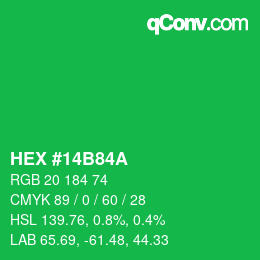 颜色代码: HEX #14B84A | qconv.com