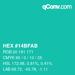 颜色代码: HEX #14BFAB | qconv.com
