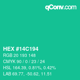 颜色代码: HEX #14C194 | qconv.com