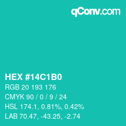 カラーコード: HEX #14C1B0 | qconv.com