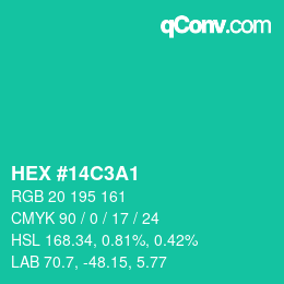 カラーコード: HEX #14C3A1 | qconv.com