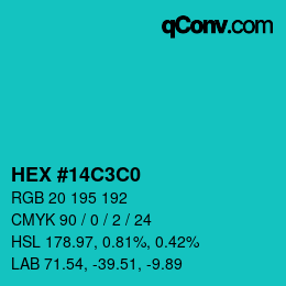 Color code: HEX #14C3C0 | qconv.com