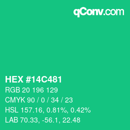 カラーコード: HEX #14C481 | qconv.com