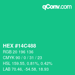 Color code: HEX #14C488 | qconv.com