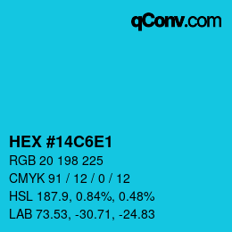 Farbcode: HEX #14C6E1 | qconv.com