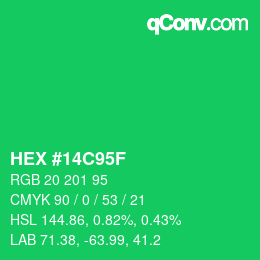 颜色代码: HEX #14C95F | qconv.com