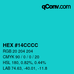 Color code: HEX #14CCCC | qconv.com