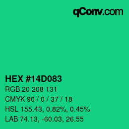 Farbcode: HEX #14D083 | qconv.com