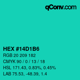 颜色代码: HEX #14D1B6 | qconv.com