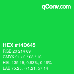 カラーコード: HEX #14D645 | qconv.com