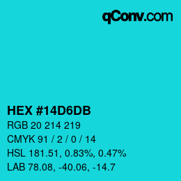 カラーコード: HEX #14D6DB | qconv.com