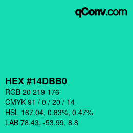 Farbcode: HEX #14DBB0 | qconv.com