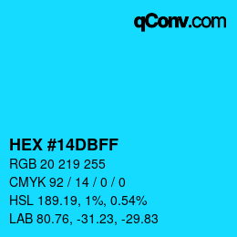 カラーコード: HEX #14DBFF | qconv.com
