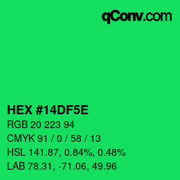 Color code: HEX #14DF5E | qconv.com