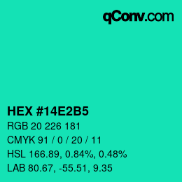 カラーコード: HEX #14E2B5 | qconv.com