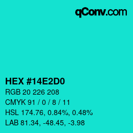 颜色代码: HEX #14E2D0 | qconv.com