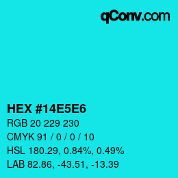 Código de color: HEX #14E5E6 | qconv.com