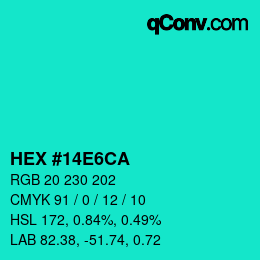 颜色代码: HEX #14E6CA | qconv.com