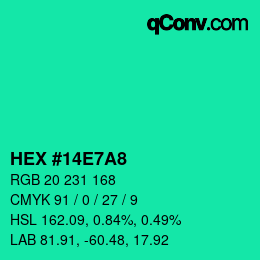 Color code: HEX #14E7A8 | qconv.com
