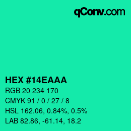 Color code: HEX #14EAAA | qconv.com