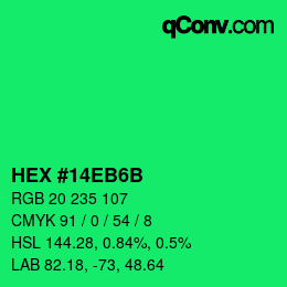Farbcode: HEX #14EB6B | qconv.com