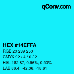颜色代码: HEX #14EFFA | qconv.com