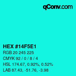 カラーコード: HEX #14F5E1 | qconv.com