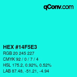 Color code: HEX #14F5E3 | qconv.com