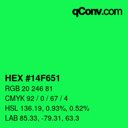 カラーコード: HEX #14F651 | qconv.com