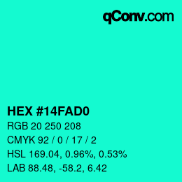 颜色代码: HEX #14FAD0 | qconv.com