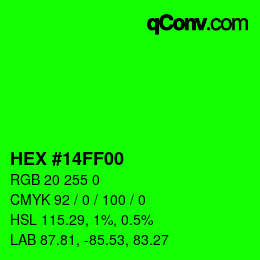 Farbcode: HEX #14FF00 | qconv.com