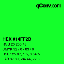 Color code: HEX #14FF2B | qconv.com