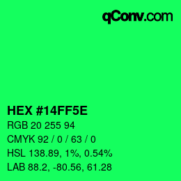 Farbcode: HEX #14FF5E | qconv.com