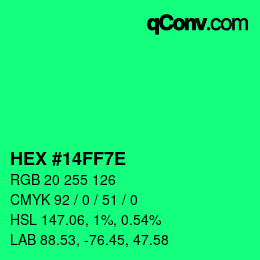 Color code: HEX #14FF7E | qconv.com