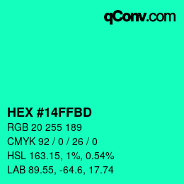 カラーコード: HEX #14FFBD | qconv.com