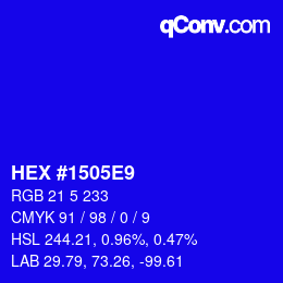 Color code: HEX #1505E9 | qconv.com
