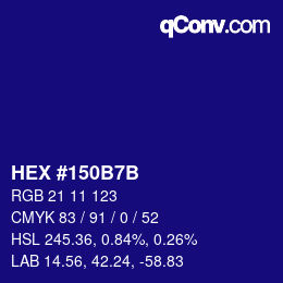 颜色代码: HEX #150B7B | qconv.com