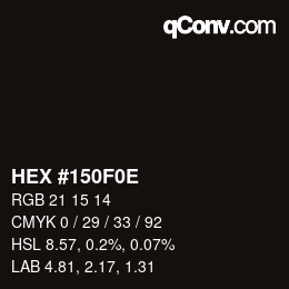 Color code: HEX #150F0E | qconv.com