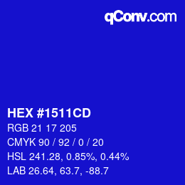 颜色代码: HEX #1511CD | qconv.com