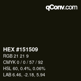 Farbcode: HEX #151509 | qconv.com